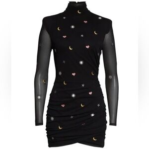 Cinq a Sept Hearts and Stars Mesh Turtleneck Long Sleeve Dress Size 6